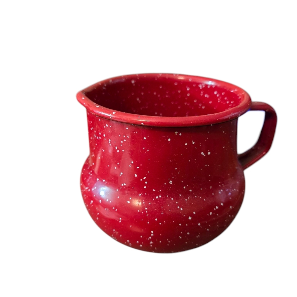 GSI Red Enamelware Red & White Speckled Farm House Country Creamer Vintage